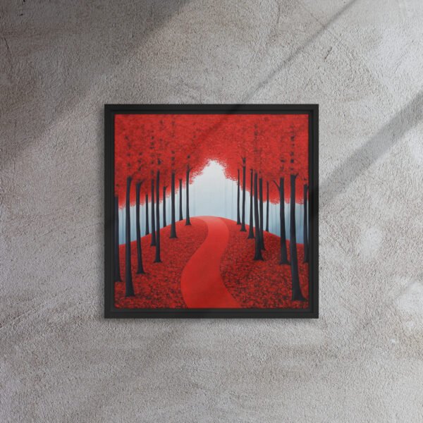 Crimson Whisper Forest Path - Framed Canvas Print