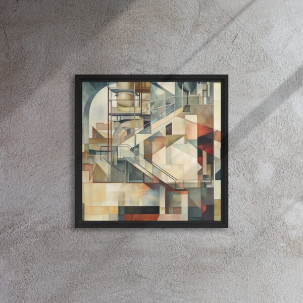 Industrial Cubist Stairway Vision - Framed Canvas Print
