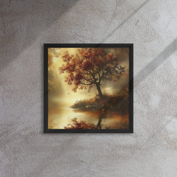 Golden Reverie Autumn Reflection - Framed Canvas Print