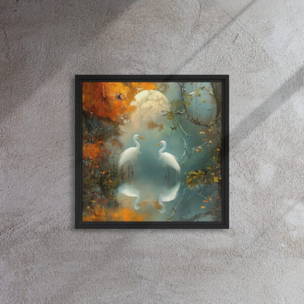 Moonlit Egrets Autumn Canvas - Framed Canvas Print