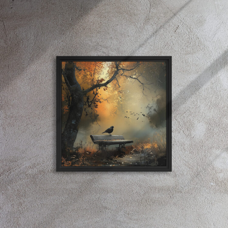 Raven Autumn Solitude - Framed Canvas Print