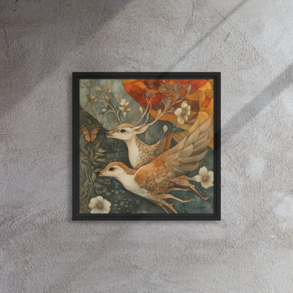 Antlered Wings Harmony - Framed Canvas Print