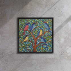 Polka Plumage Gathering framed canvas print