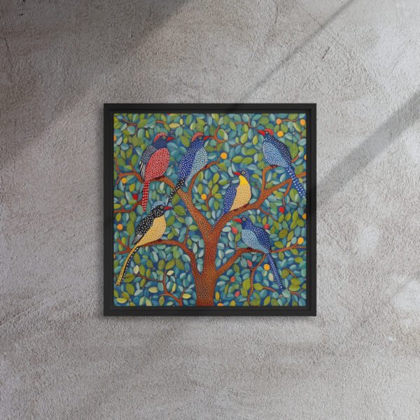 Polka Plumage Gathering - Framed Canvas Print