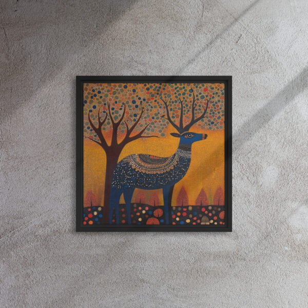Indigo Mosaic Stag Art - Framed Canvas Print