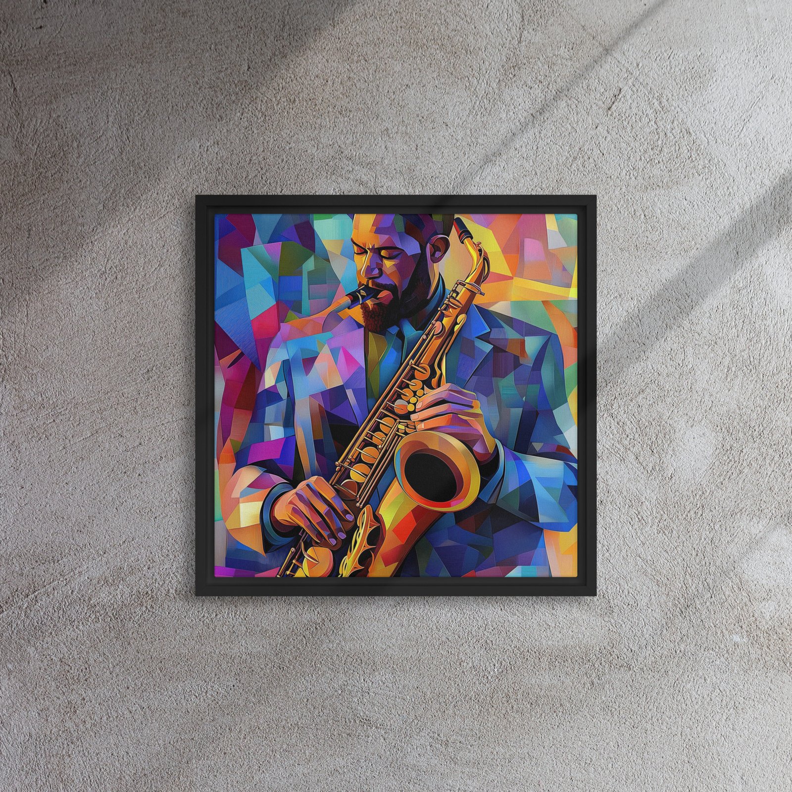 Chromatic Sax Jazzman - Framed Canvas Print