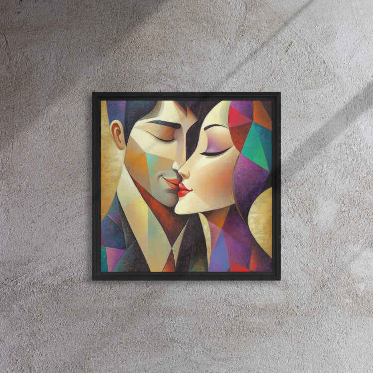 Cubist Lovers Embrace - Framed Canvas Print