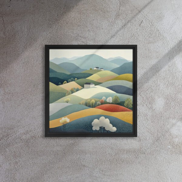 Pastel Hillside Harmony - Framed Canvas Print