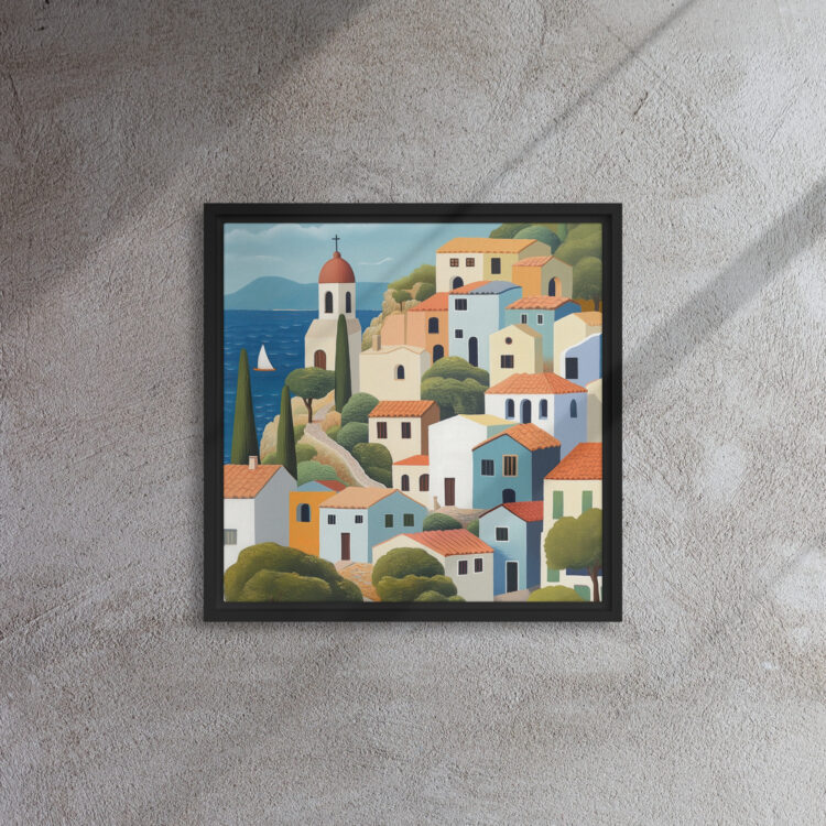 Mediterranean Coast Village Art - Framed Canvas Print
