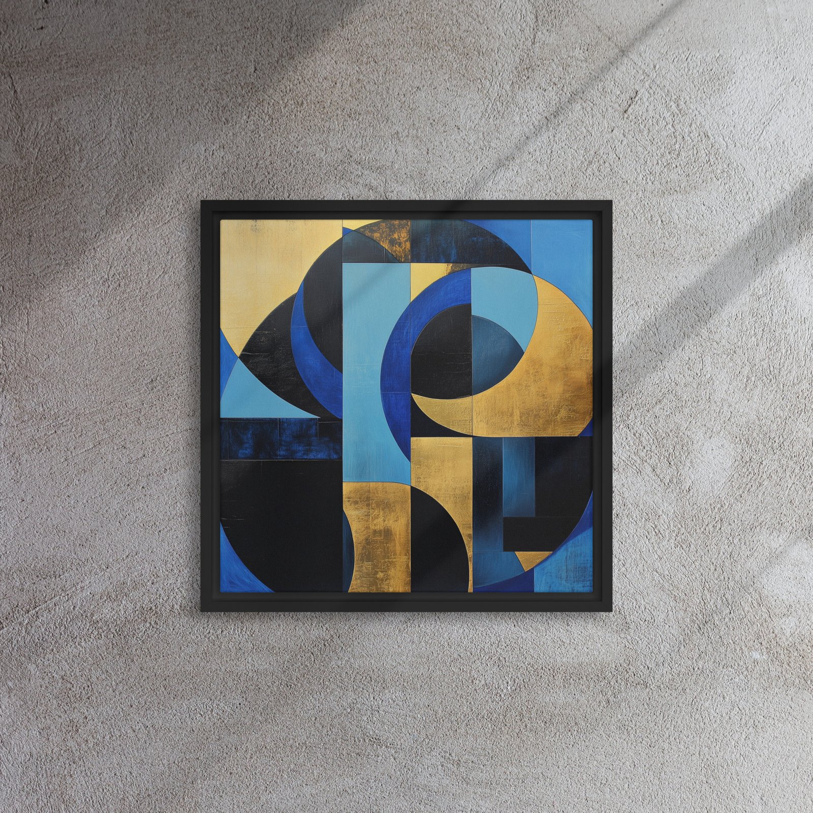 Blue Gold Interlock - Framed Canvas Print