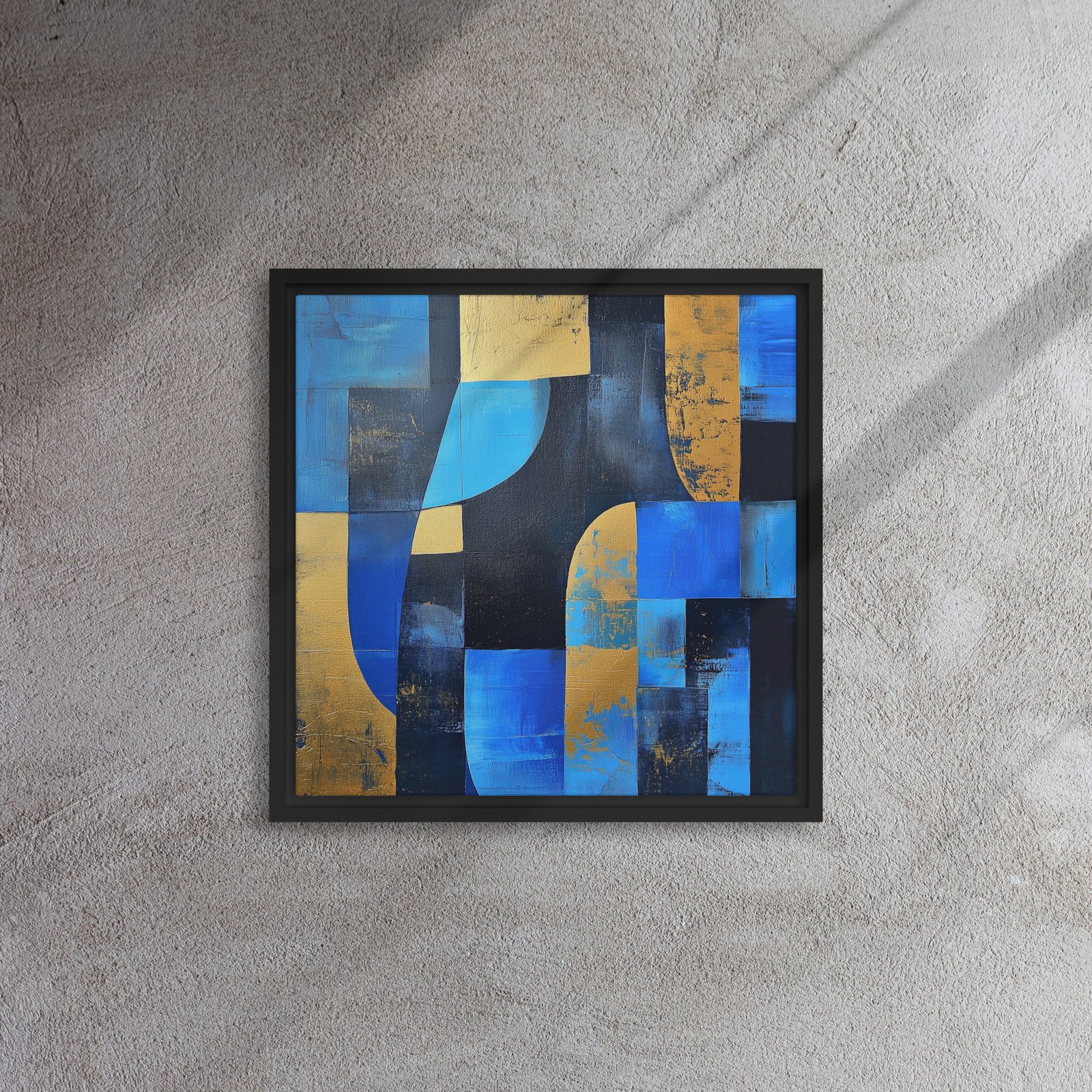 Cobalt Gold Mosaic - Framed Canvas Print