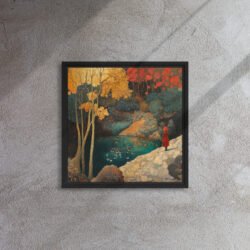 Scarlet Silence by the Pond framed canvas print
