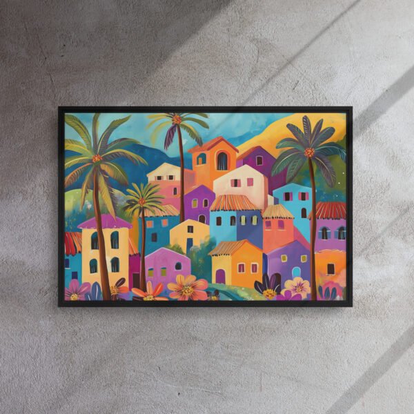 Neon Skyline Night Canvas - Framed Canvas Print