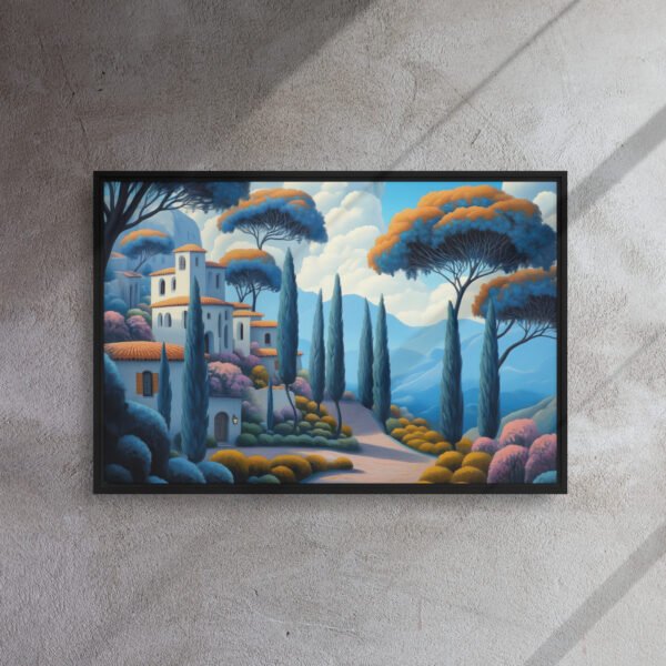Mediterranean Hillside Village Art - Framed Canvas Print