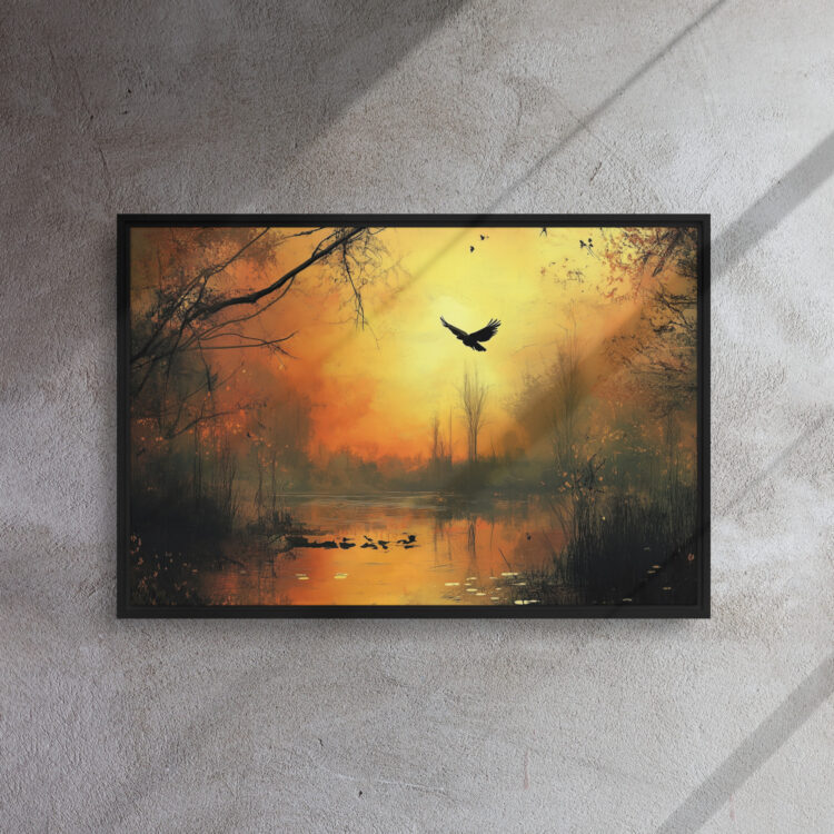 Autumn Dawn Lake Art - Framed Canvas Print