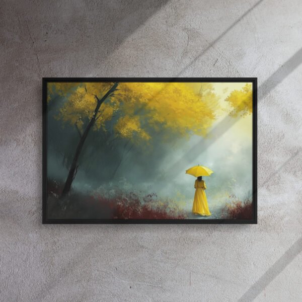 Golden Mist Forest Walk - Framed Canvas Print