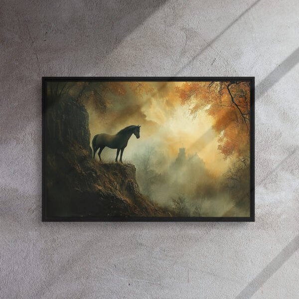 Mystic Horse Autumn Mist - Framed Canvas Print