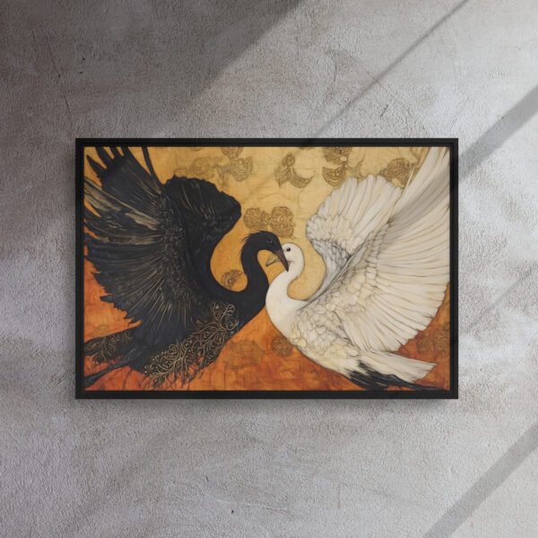 Yin Yang Swan Dance - Framed Canvas Print