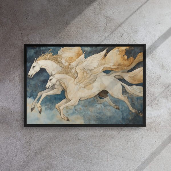 Celestial Pegasus Flight Art - Framed Canvas Print