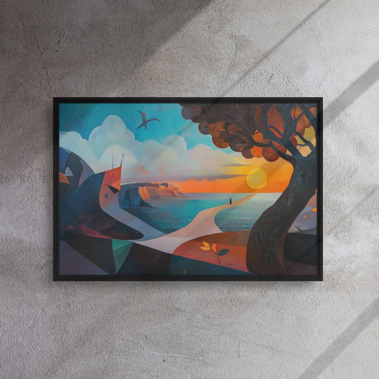 Sunset Coast Dreamscape Art - Framed Canvas Print