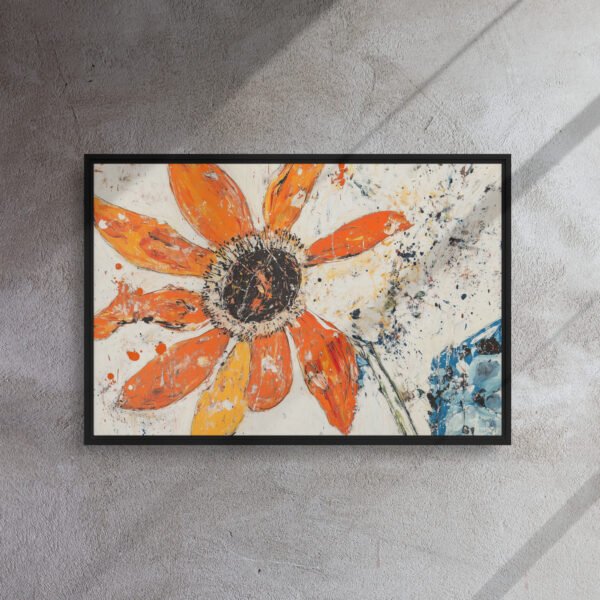 Tangerine Sunburst Flower Canvas - Framed Canvas Print