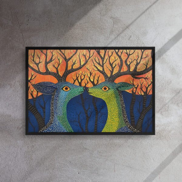 Sunset Harmony Deer Art - Framed Canvas Print
