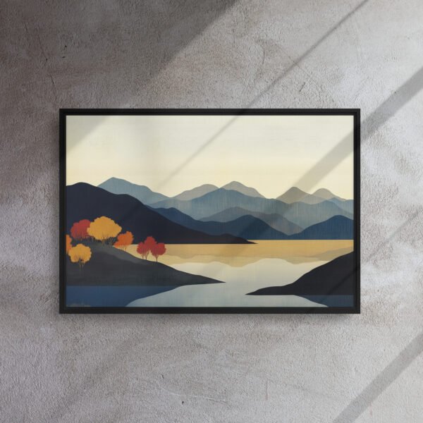 Serene Autumn Lake Panorama - Framed Canvas Print