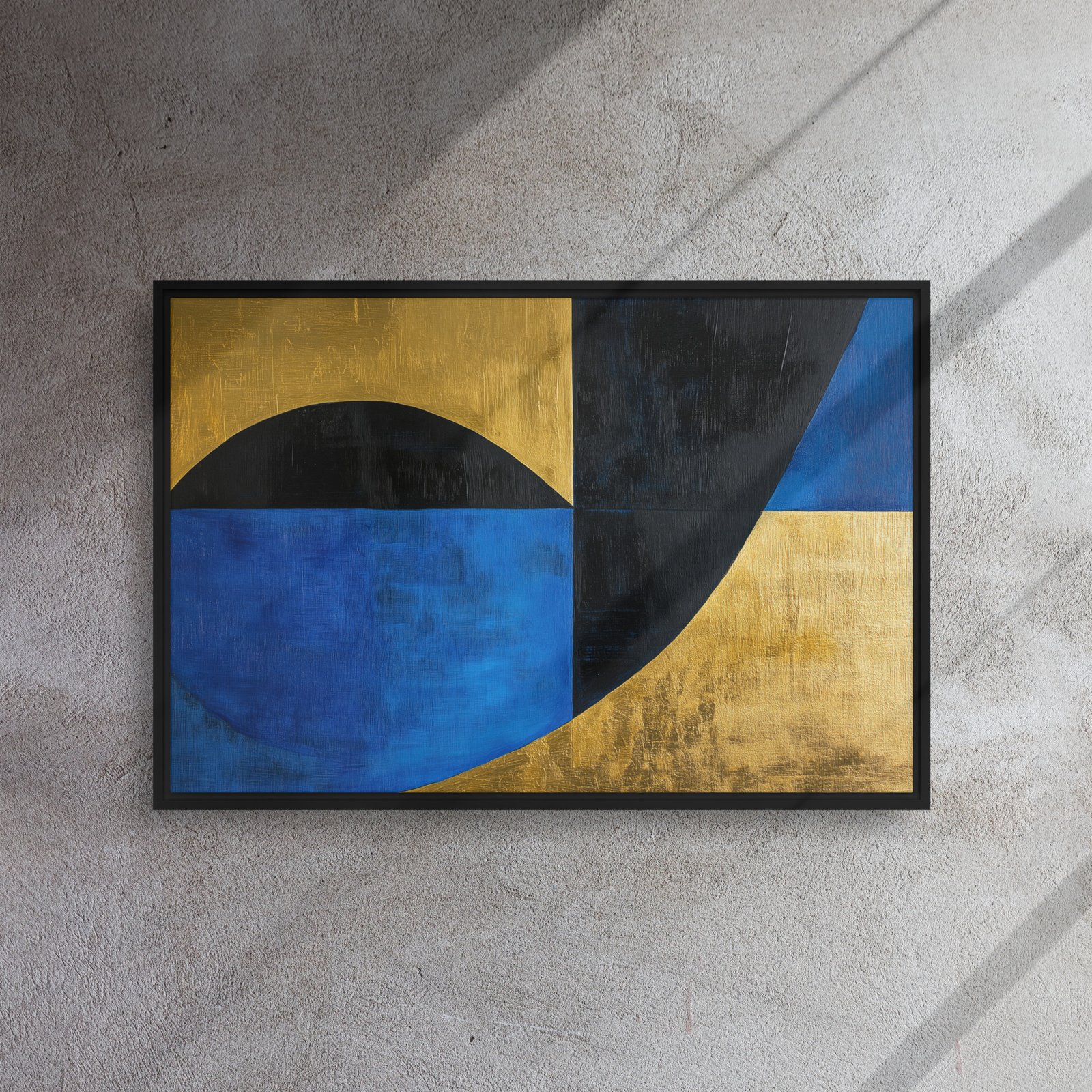 Blue Gold Geometric Fusion - Framed Canvas Print