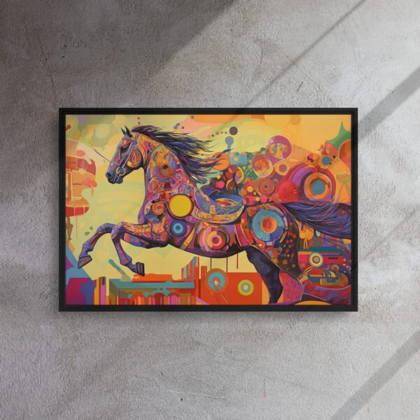 Neon Kinetic Stallion Canvas - Framed Canvas Print