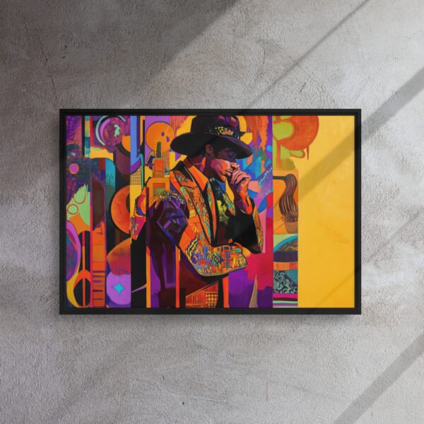 Urban Jazz Mosaic Portrait - Framed Canvas Print