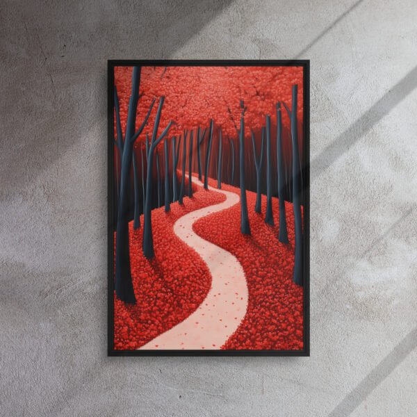 Crimson Dream Forest Path - Framed Canvas Print