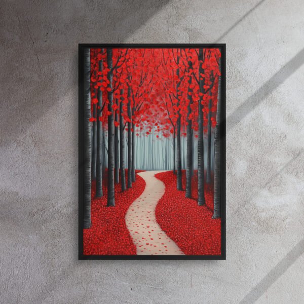 Scarlet Whisper Forest Path - Framed Canvas Print