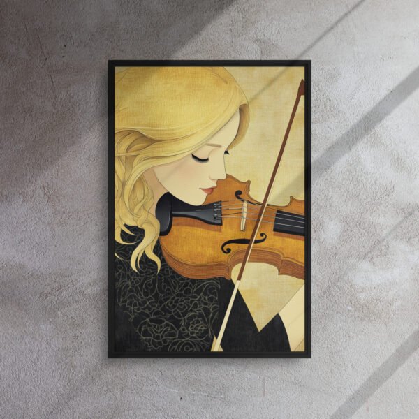 Golden Sonata Violinist Portrait - Framed Canvas Print