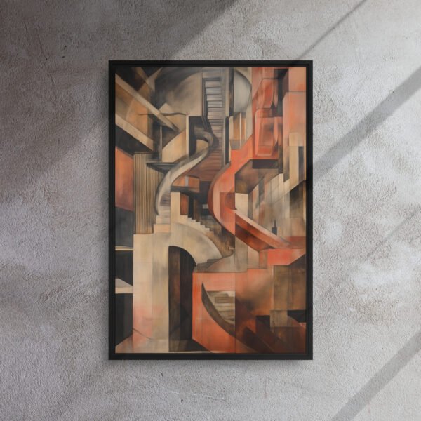 Cubist Architectural Staircase - Framed Canvas Print