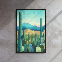 Azure Saguaro Desert Art framed canvas print