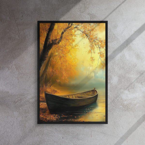 Golden Autumn Rowboat Art - Framed Canvas Print