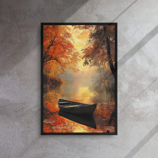 Amber Reflection Rowboat Art - Framed Canvas Print