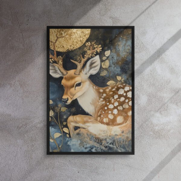 Moonlit Fawn Serenity - Framed Canvas Print
