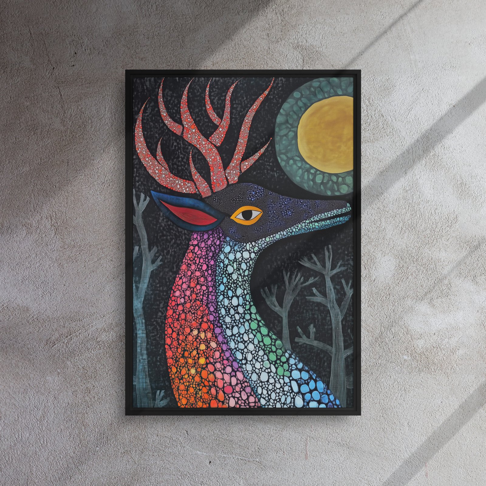Rainbow Mosaic Deer Art - Framed Canvas Print