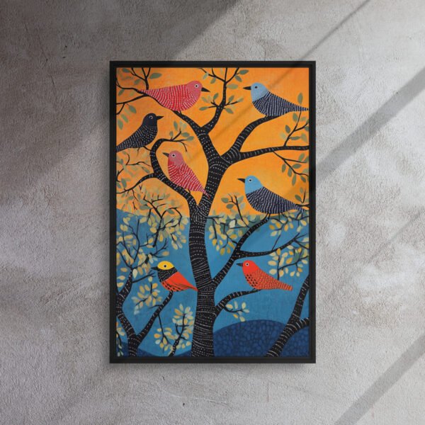 Folklore Songbird Tree - Framed Canvas Print