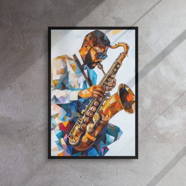 Mosaic Jazz Saxophone Vibes - Framed Canvas Print
