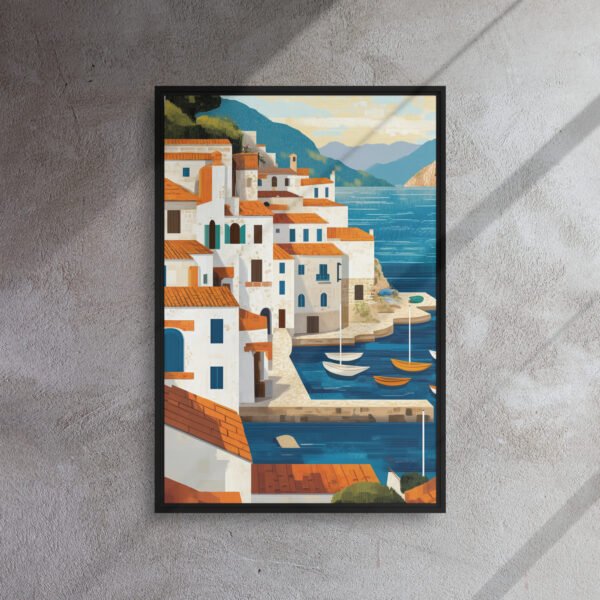 Mediterranean Harbor Escape - Framed Canvas Print