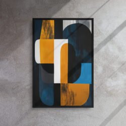 Indigo Gold Rhythm Abstraction framed canvas print