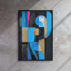 Celestial Geometry Blue Gold framed canvas print