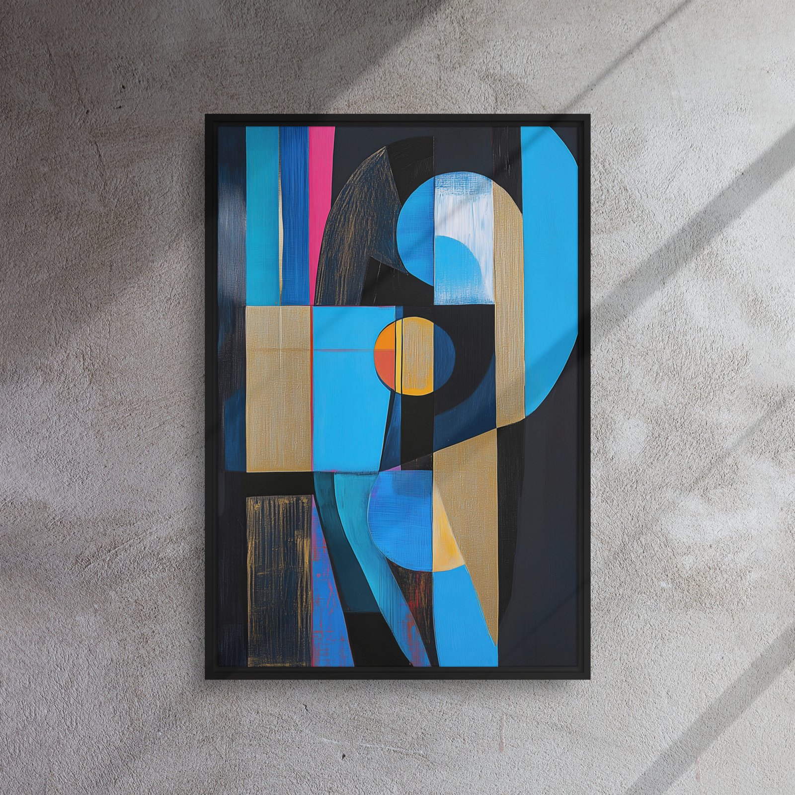 Celestial Geometry Blue Gold - Framed Canvas Print